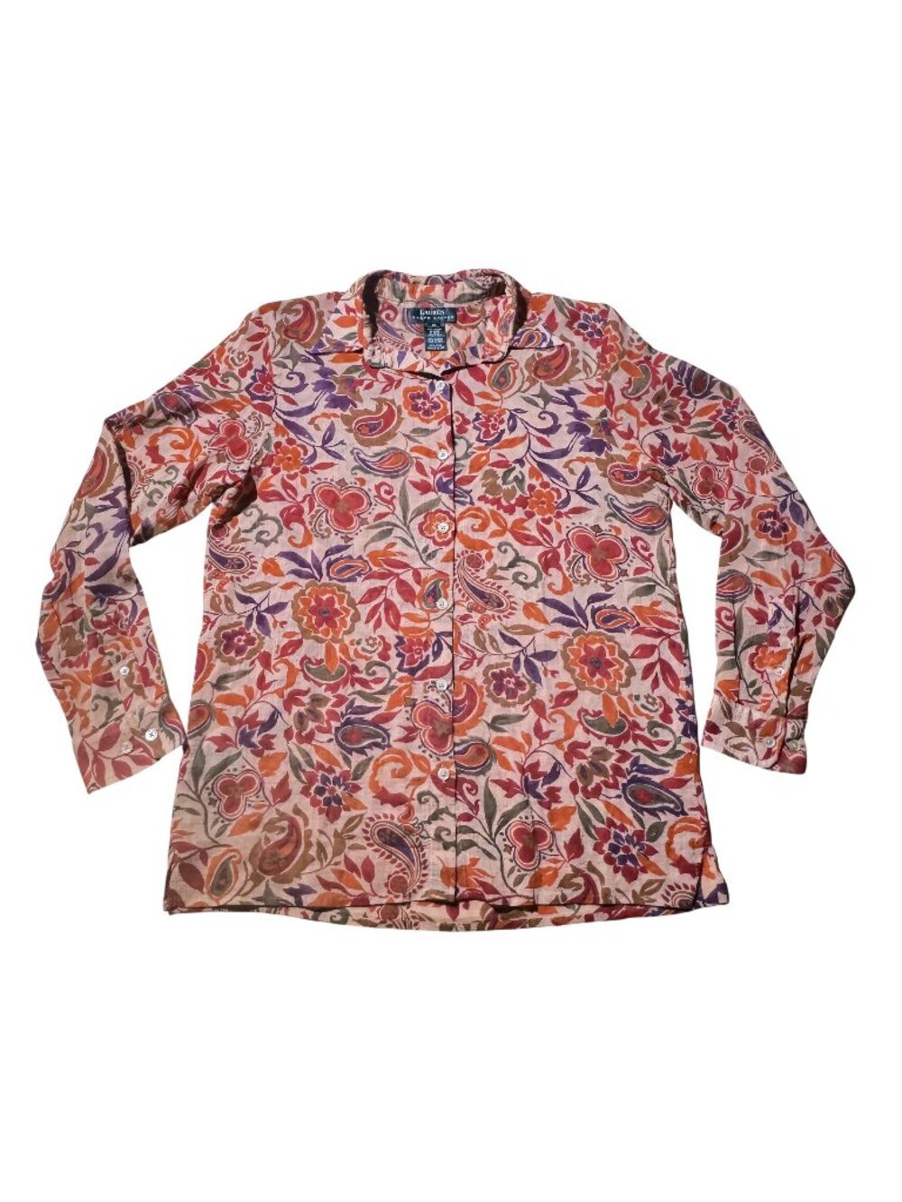 Lauren Ralph Lauren Women Medium Paisley Floral Cotton Button Front Blouse M